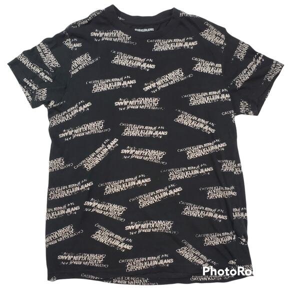 Calvin Klein | Black T-shirt with Logo All Over | Size Small - Picture 1 of 4